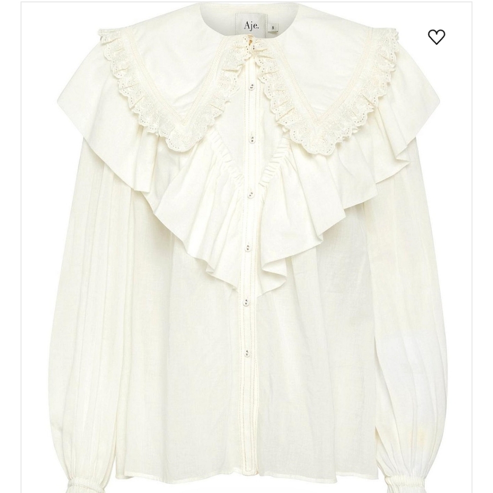 Aje. Ivory Ruffled Lace Collar Blouse